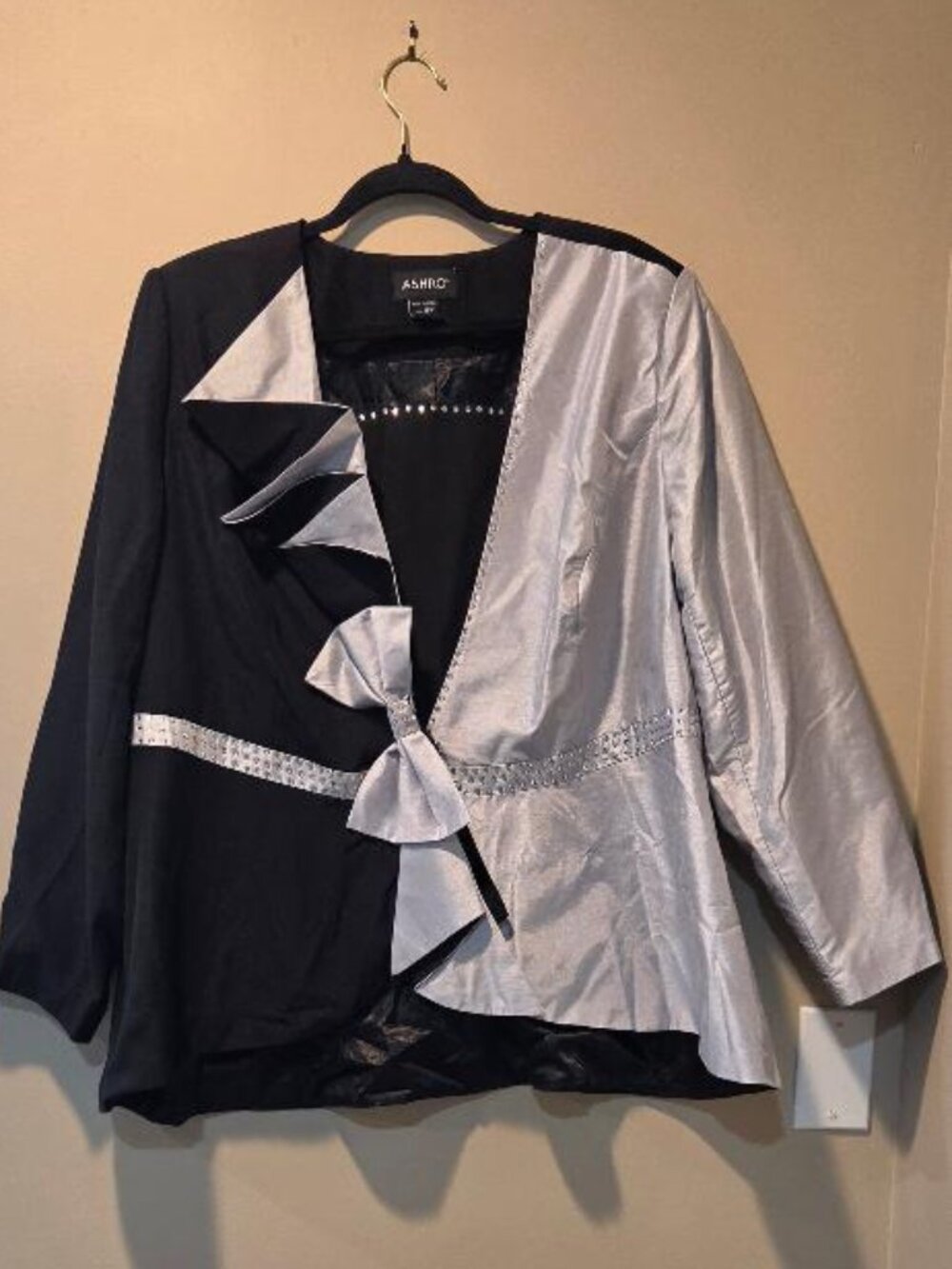 Ashro Formal Asymmetric Colorblock Blazer and Skirt Suit Set